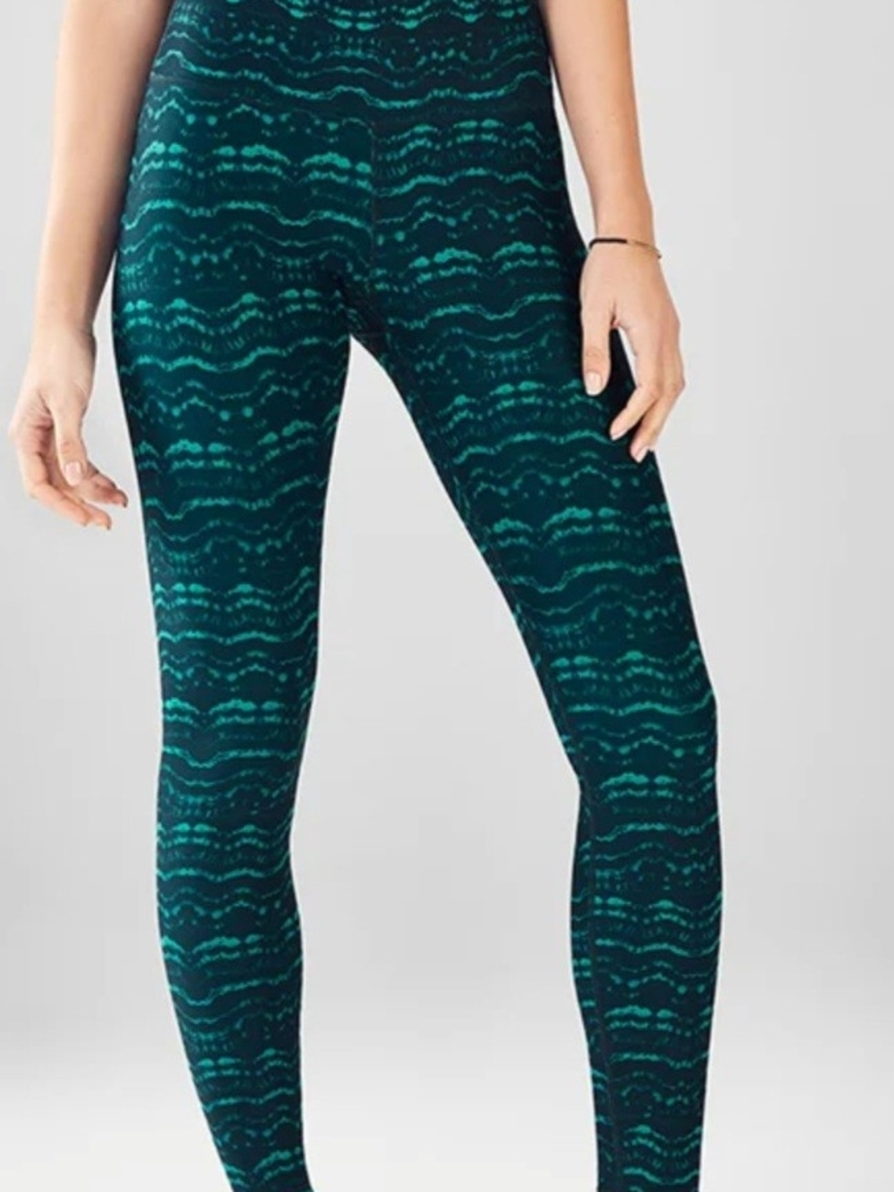 NWT Fabletics Teal Wave-Print Power Hold High-Rise Leggings Yoga Pants Size XS